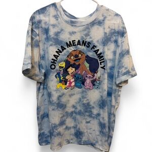 NWOT Disney Blue & White Tie-Dye Lilo & Stitch Ohana is Family Graphic Tee - XXL
